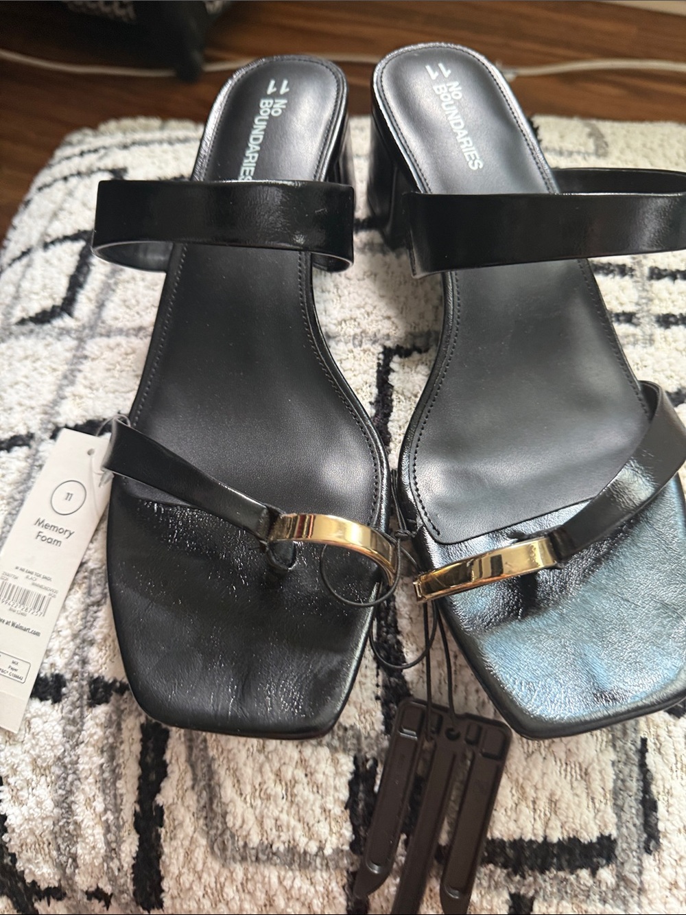 No Boundaries Black Square-Toe Mules with Gold Accent
